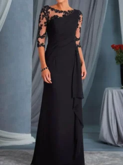 Robe mère de la mariée noir en mousseline de soie moulante longues robes d'invité de mariage Cadeau pour maman