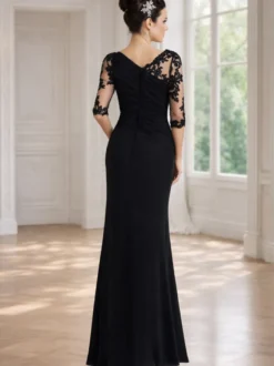 Robe mère de la mariée noir en mousseline de soie moulante longues robes d'invité de mariage Cadeau pour maman