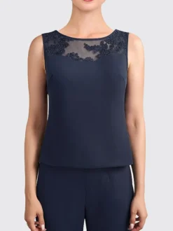 Robe mère de la mariée 3 pièces décolleté illusion manches 3/4 en dentelle pour invitée de mariage