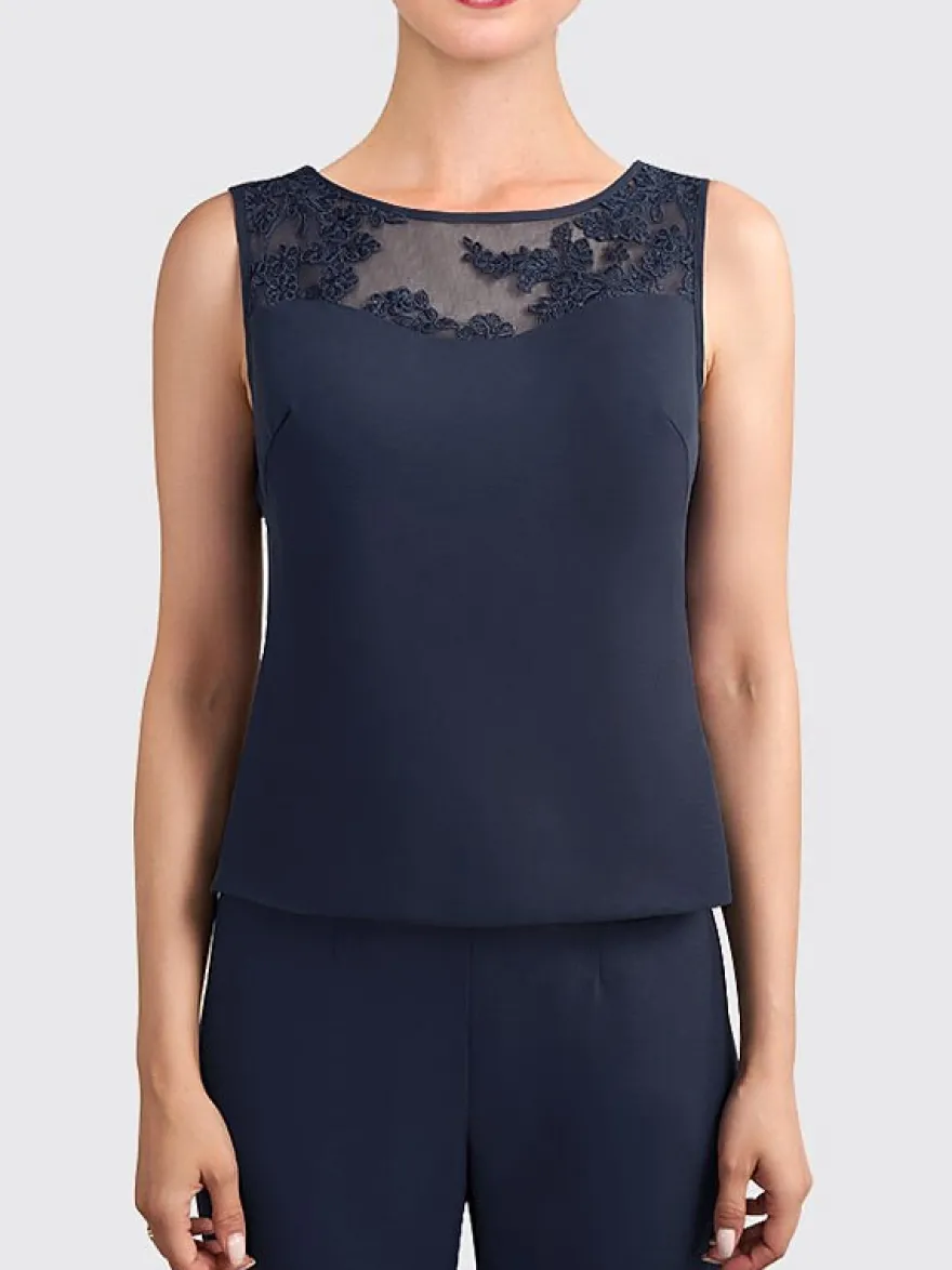 Robe mère de la mariée 3 pièces décolleté illusion manches 3/4 en dentelle pour invitée de mariage