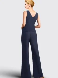 Robe mère de la mariée 3 pièces décolleté illusion manches 3/4 en dentelle pour invitée de mariage
