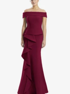 Robe mère de la sirène épaules dénudées sans manches à volants robes d'invitées de mariage