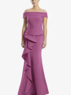 Robe mère de la sirène épaules dénudées sans manches à volants robes d'invitées de mariage