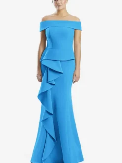 Robe mère de la sirène épaules dénudées sans manches à volants robes d'invitées de mariage