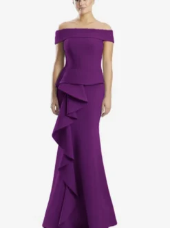 Robe mère de la sirène épaules dénudées sans manches à volants robes d'invitées de mariage