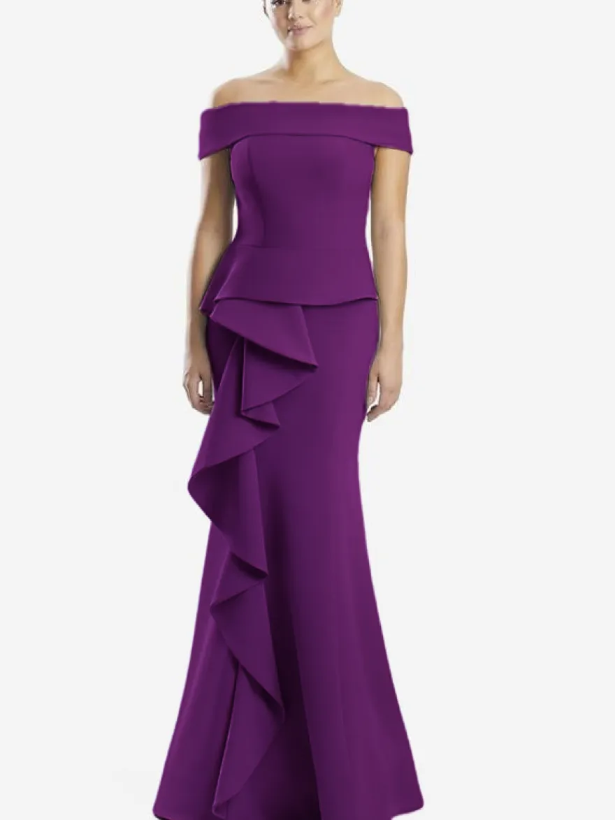 Robe mère de la sirène épaules dénudées sans manches à volants robes d'invitées de mariage