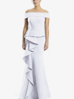 Robe mère de la sirène épaules dénudées sans manches à volants robes d'invitées de mariage