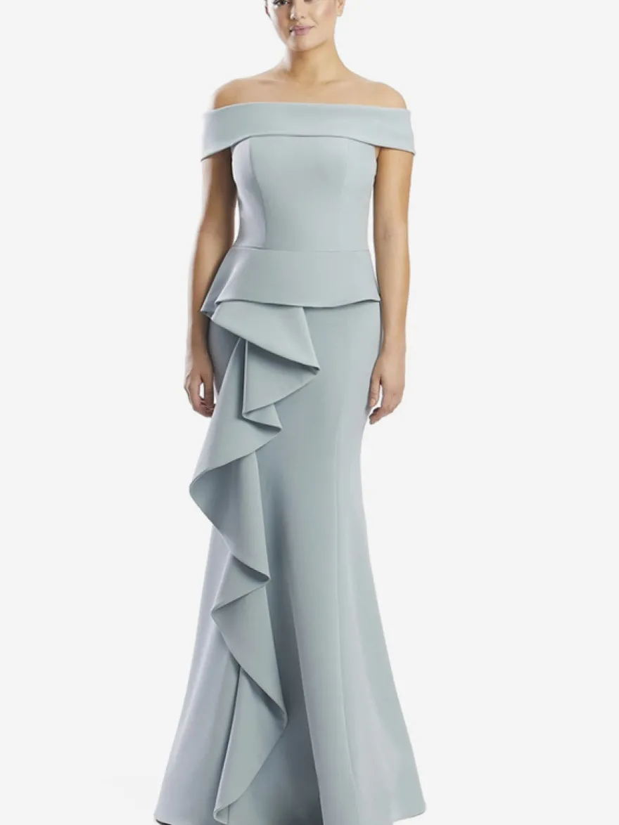 Robe mère de la sirène épaules dénudées sans manches à volants robes d'invitées de mariage