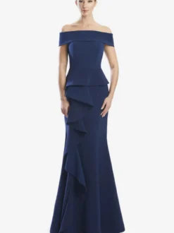 Robe mère de la sirène épaules dénudées sans manches à volants robes d'invitées de mariage