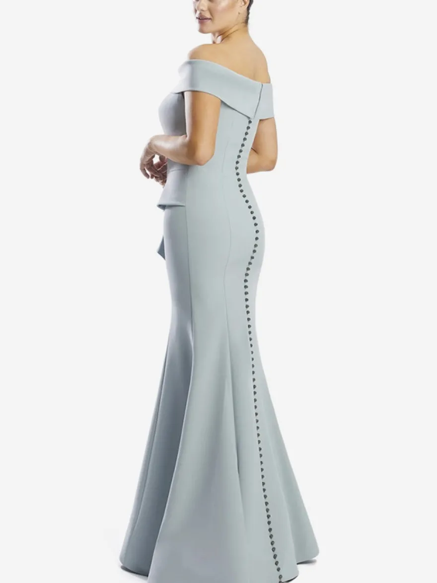 Robe mère de la sirène épaules dénudées sans manches à volants robes d'invitées de mariage