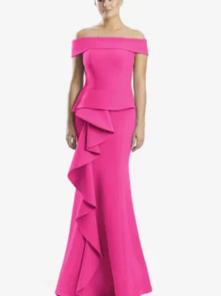 Robe mère de la sirène épaules dénudées sans manches à volants robes d'invitées de mariage