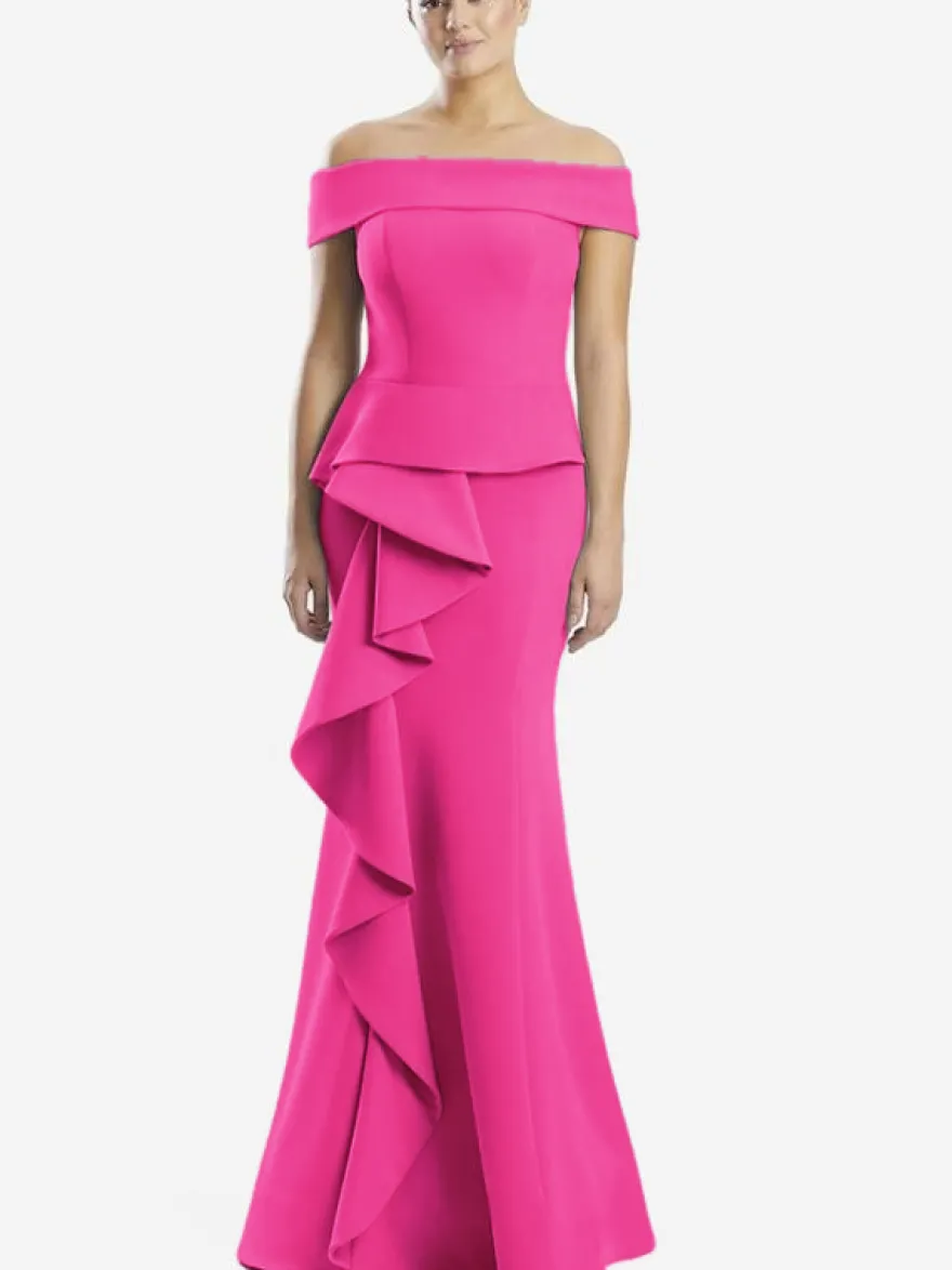 Robe mère de la sirène épaules dénudées sans manches à volants robes d'invitées de mariage