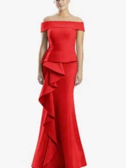 Robe mère de la sirène épaules dénudées sans manches à volants robes d'invitées de mariage