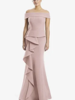 Robe mère de la sirène épaules dénudées sans manches à volants robes d'invitées de mariage
