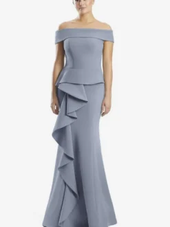 Robe mère de la sirène épaules dénudées sans manches à volants robes d'invitées de mariage