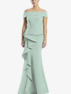 Robe mère de la sirène épaules dénudées sans manches à volants robes d'invitées de mariage