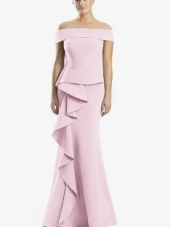 Robe mère de la sirène épaules dénudées sans manches à volants robes d'invitées de mariage