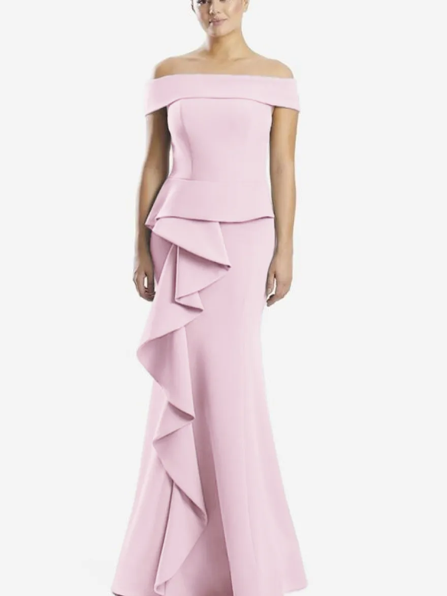 Robe mère de la sirène épaules dénudées sans manches à volants robes d'invitées de mariage