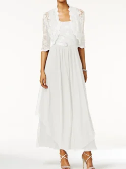 Robe mère de mariée 2 pièces col rond jupe plissée à la cheville