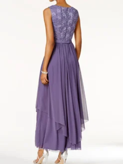 Robe mère de mariée 2 pièces col rond jupe plissée à la cheville