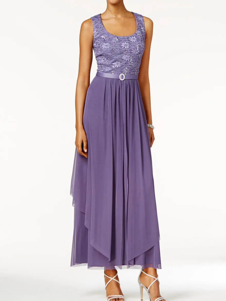 Robe mère de mariée 2 pièces col rond jupe plissée à la cheville