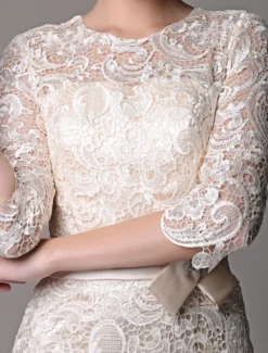 Robe mère de mariée Robe d'invité demi-manche en dentelle longeur au dessous de genou zip sur dos