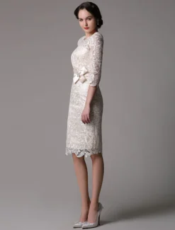 Robe mère de mariée Robe d'invité demi-manche en dentelle longeur au dessous de genou zip sur dos
