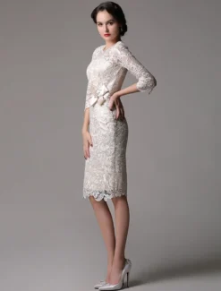 Robe mère de mariée Robe d'invité demi-manche en dentelle longeur au dessous de genou zip sur dos