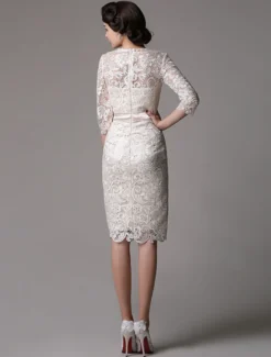 Robe mère de mariée Robe d'invité demi-manche en dentelle longeur au dessous de genou zip sur dos