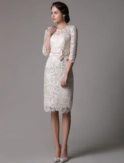 Robe mère de mariée Robe d'invité demi-manche en dentelle longeur au dessous de genou zip sur dos