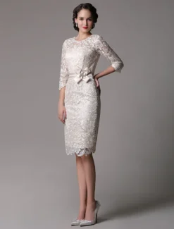 Robe mère de mariée Robe d'invité demi-manche en dentelle longeur au dessous de genou zip sur dos