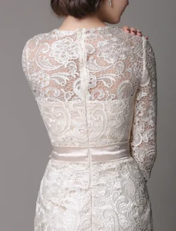 Robe mère de mariée Robe d'invité demi-manche en dentelle longeur au dessous de genou zip sur dos