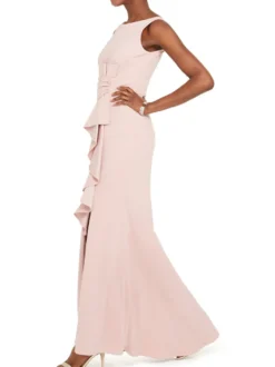 Robe mère de mariée samon rose en chiffon jupe plissée fendu Cadeau pour maman