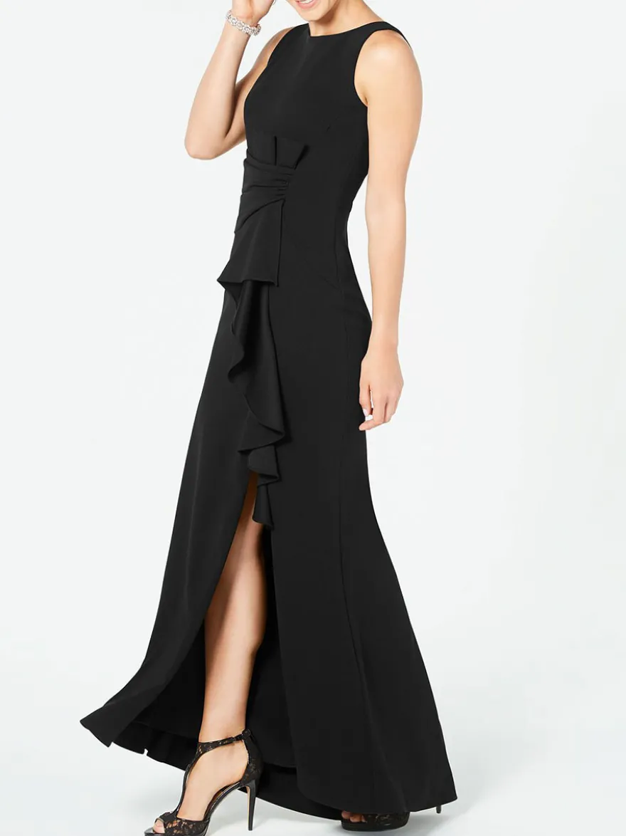 Robe mère de mariée samon rose en chiffon jupe plissée fendu Cadeau pour maman
