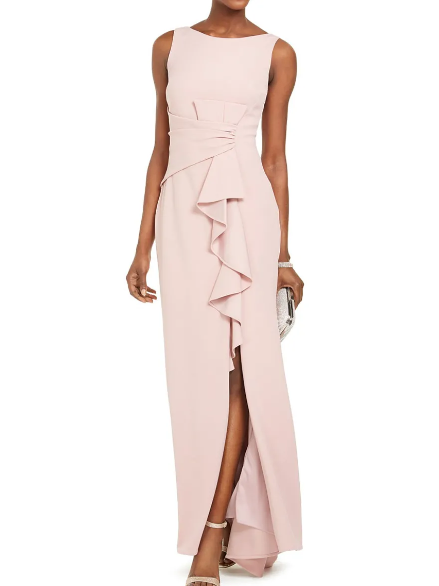Robe mère de mariée samon rose en chiffon jupe plissée fendu Cadeau pour maman