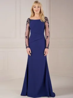 Robe mère manches illusion col bateau robe élégante longueur au sol