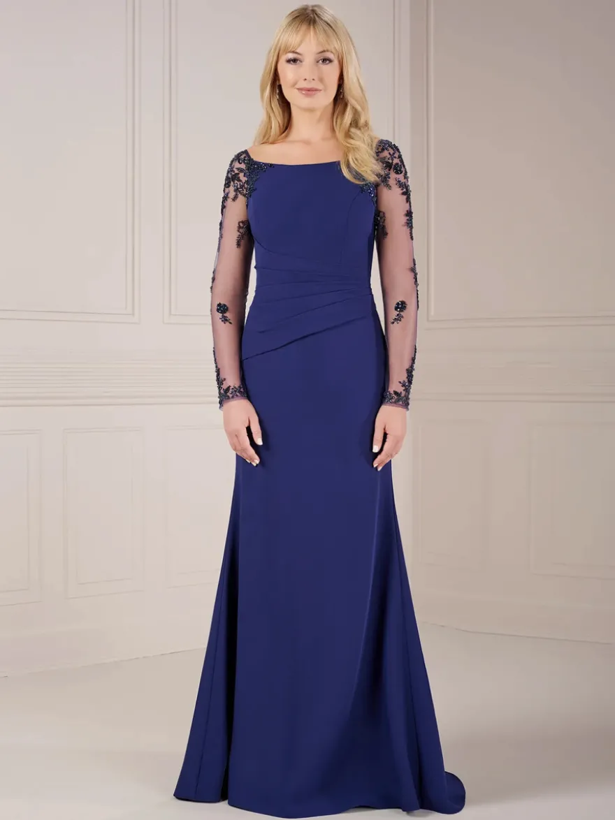 Robe mère manches illusion col bateau robe élégante longueur au sol