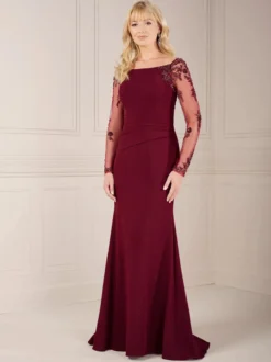 Robe mère manches illusion col bateau robe élégante longueur au sol