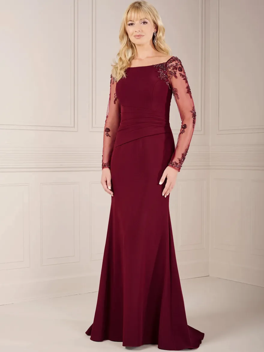 Robe mère manches illusion col bateau robe élégante longueur au sol