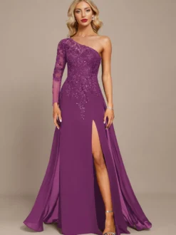 Robe mère une épaule manches longues robe de bal à paillettes robes d'invitées pour mariage