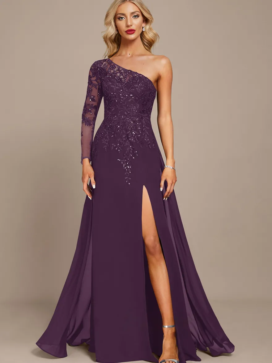 Robe mère une épaule manches longues robe de bal à paillettes robes d'invitées pour mariage