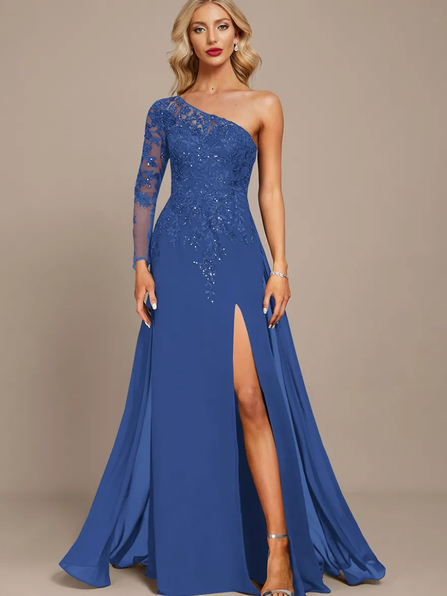 Robe mère une épaule manches longues robe de bal à paillettes robes d'invitées pour mariage