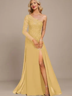 Robe mère une épaule manches longues robe de bal à paillettes robes d'invitées pour mariage