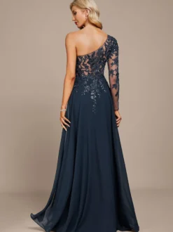 Robe mère une épaule manches longues robe de bal à paillettes robes d'invitées pour mariage