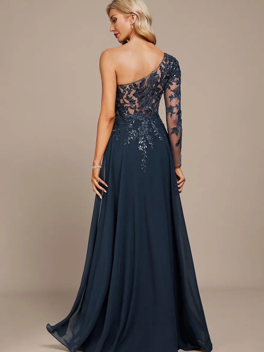 Robe mère une épaule manches longues robe de bal à paillettes robes d'invitées pour mariage