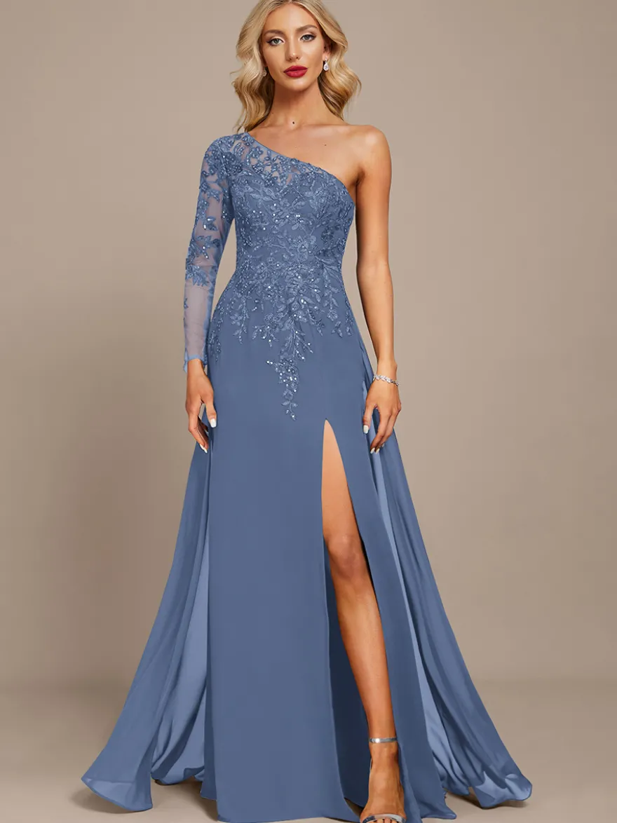 Robe mère une épaule manches longues robe de bal à paillettes robes d'invitées pour mariage