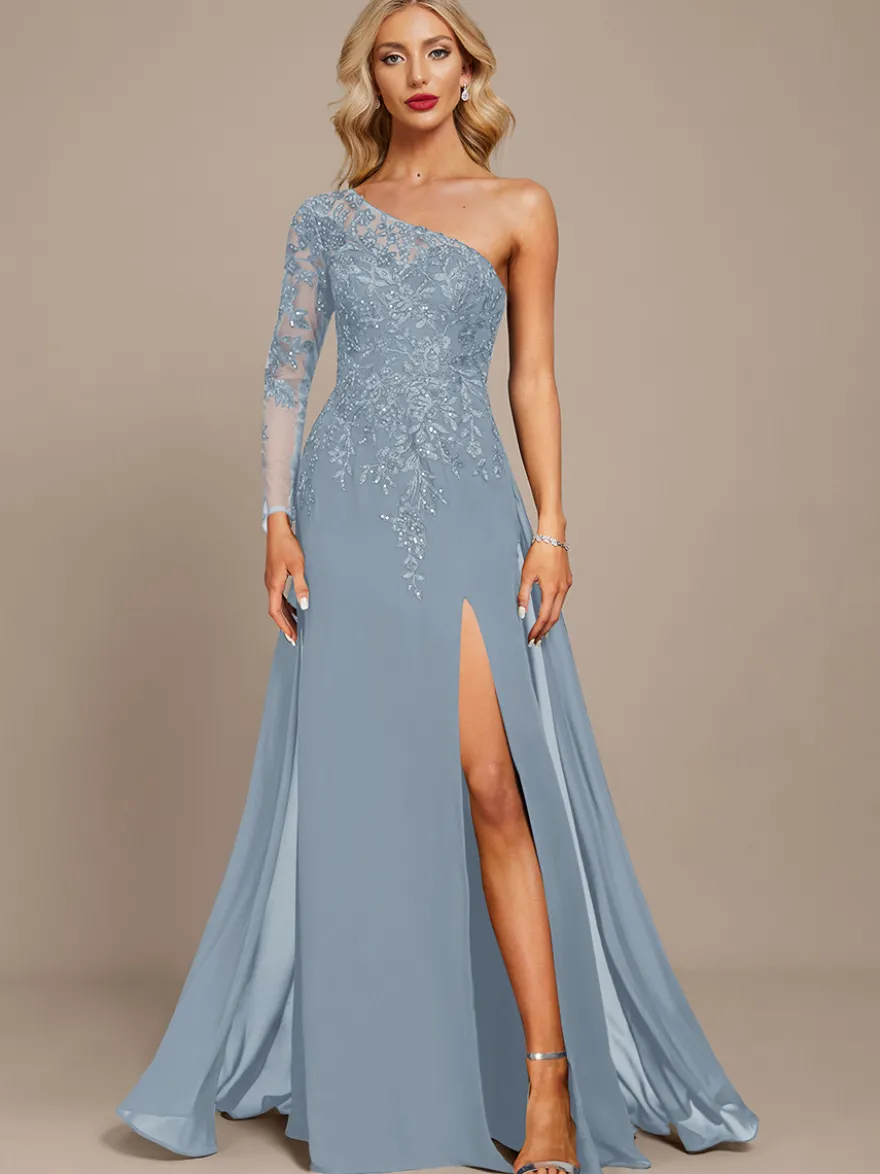 Robe mère une épaule manches longues robe de bal à paillettes robes d'invitées pour mariage