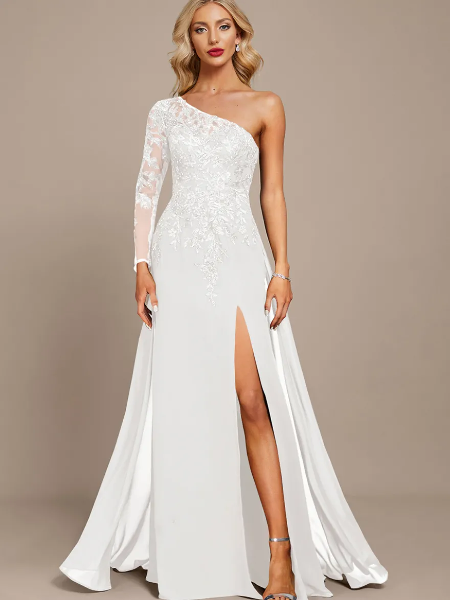 Robe mère une épaule manches longues robe de bal à paillettes robes d'invitées pour mariage
