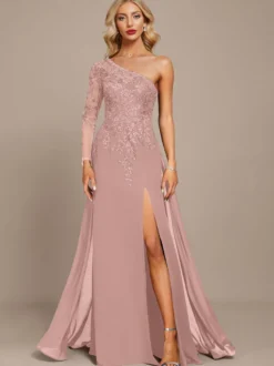 Robe mère une épaule manches longues robe de bal à paillettes robes d'invitées pour mariage