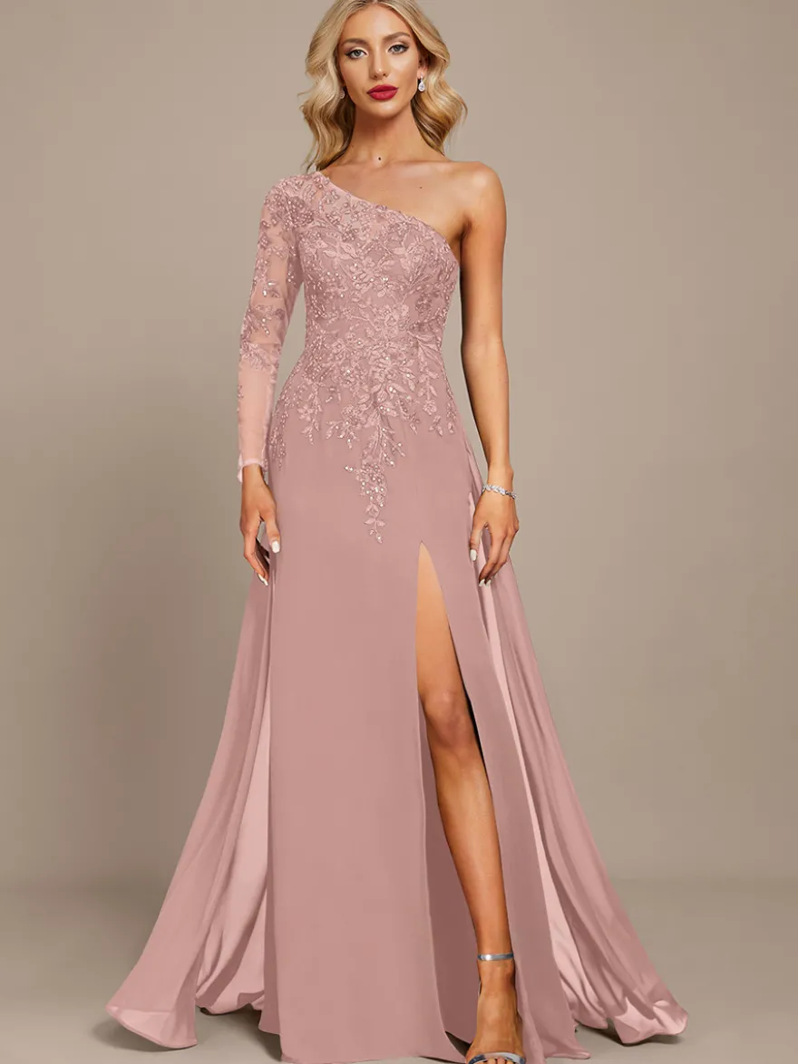Robe mère une épaule manches longues robe de bal à paillettes robes d'invitées pour mariage